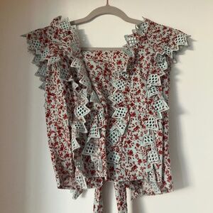 Anthropologie Blue Tassel Trina Bow Blouse